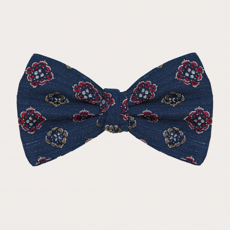 Fliege aus Seide und Baumwolle, Jeansmuster mit geometrischen Blumen