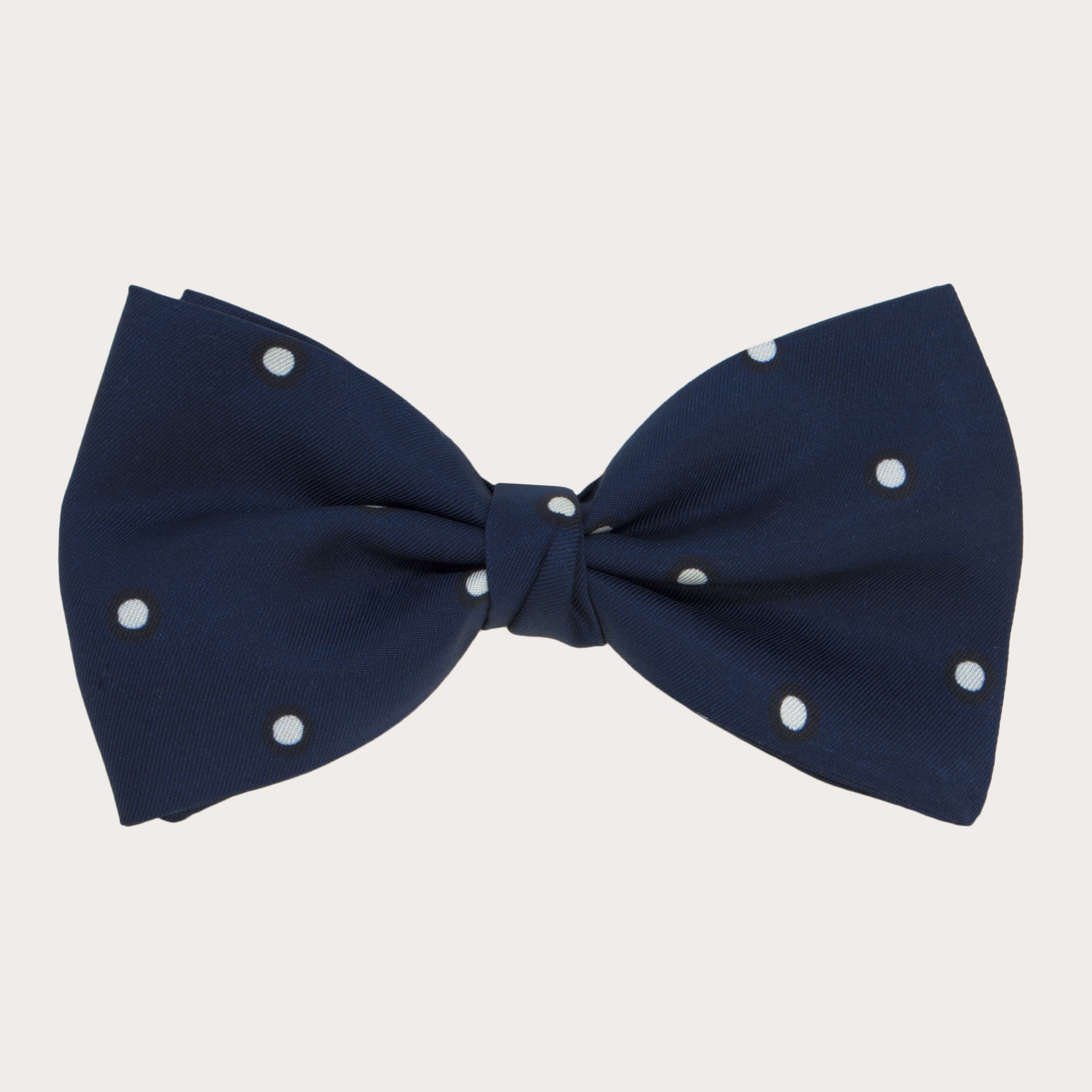 BRUCLE Men's silk bow tie, blue with white polka dot pattern
