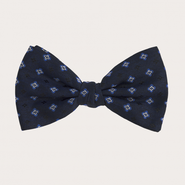 Formal bow tie in jacquard silk, blue with light blue pattern