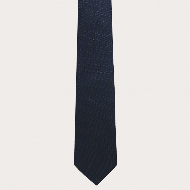 Elegant necktie blue navy in jacquard silk, blue micro-pattern