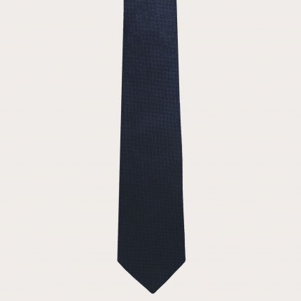 Elegant necktie blue navy in jacquard silk, blue micro-pattern
