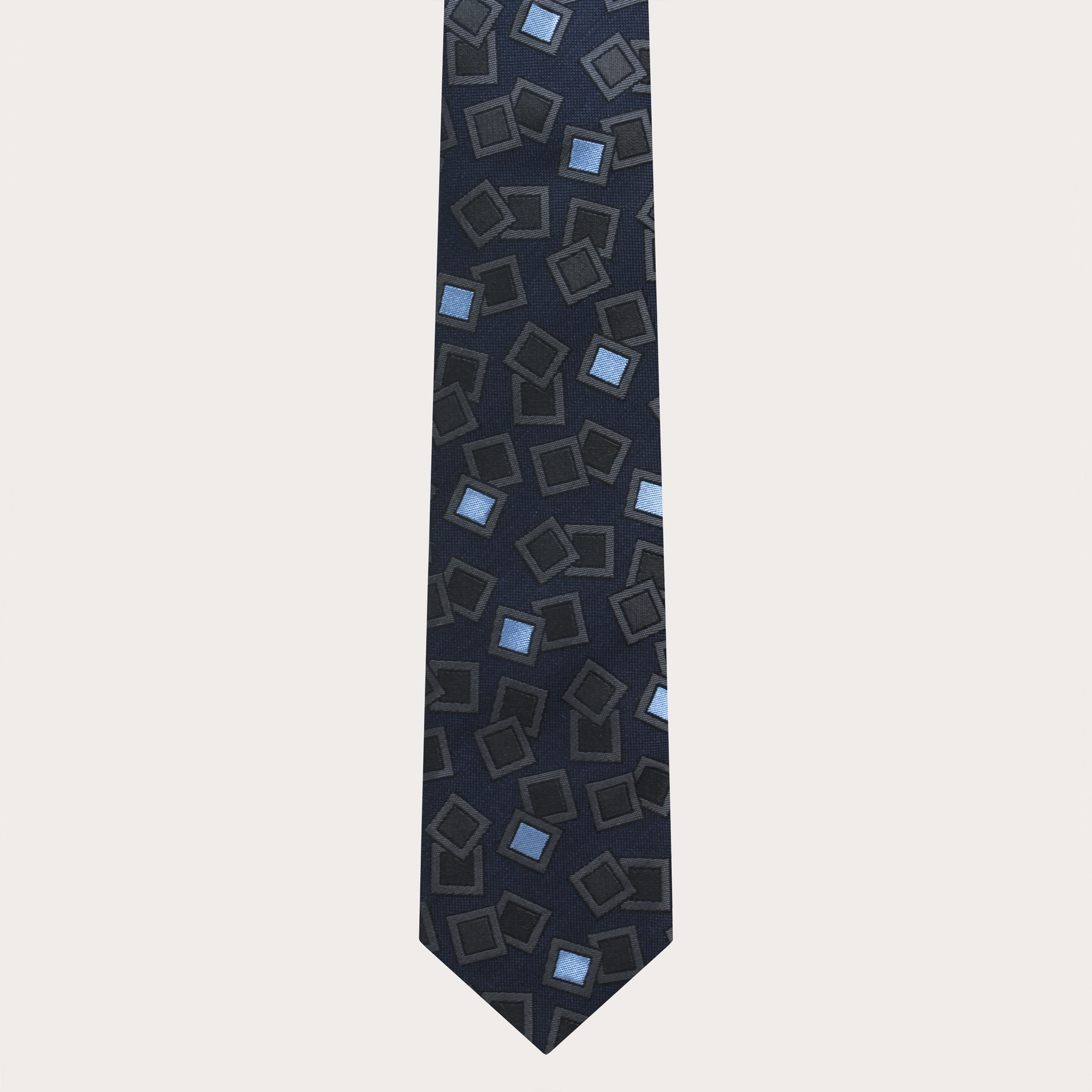 Cravatta in seta jacquard, blu navy con pattern antracite e azzurro