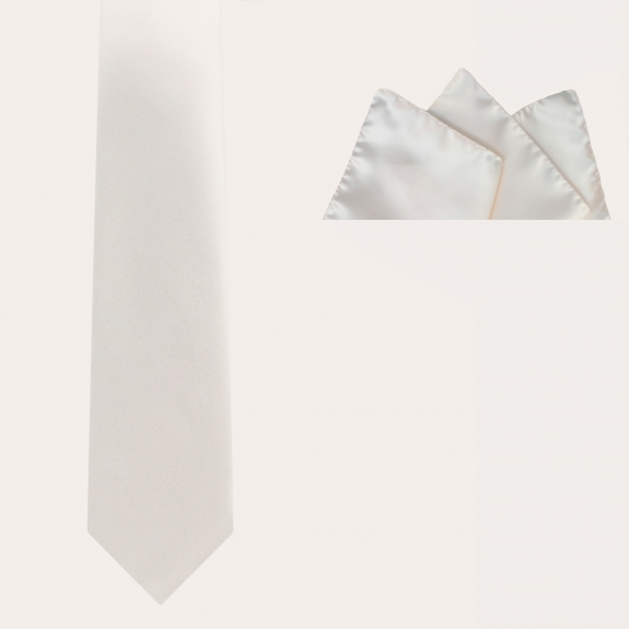 BRUCLE Conjunto de boda raso de seda, corbata blanca y pañuelo de bolsillo