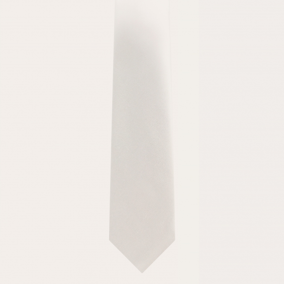 BRUCLE Set matrimonio in raso di seta, cravatta e fazzoletto da taschino bianchi