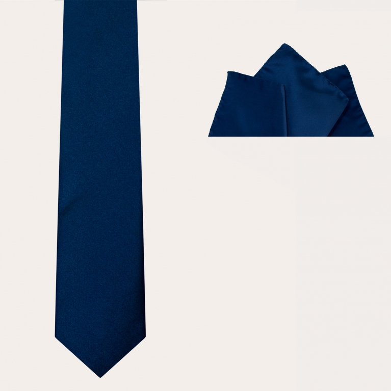 Zeremonie-Set aus Seidensatin, blaue Krawatte und Einstecktuch
