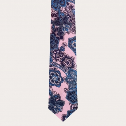 Conjunto de ceremonia corbata y pañuelo de bolsillo estampado floral rosa y azul