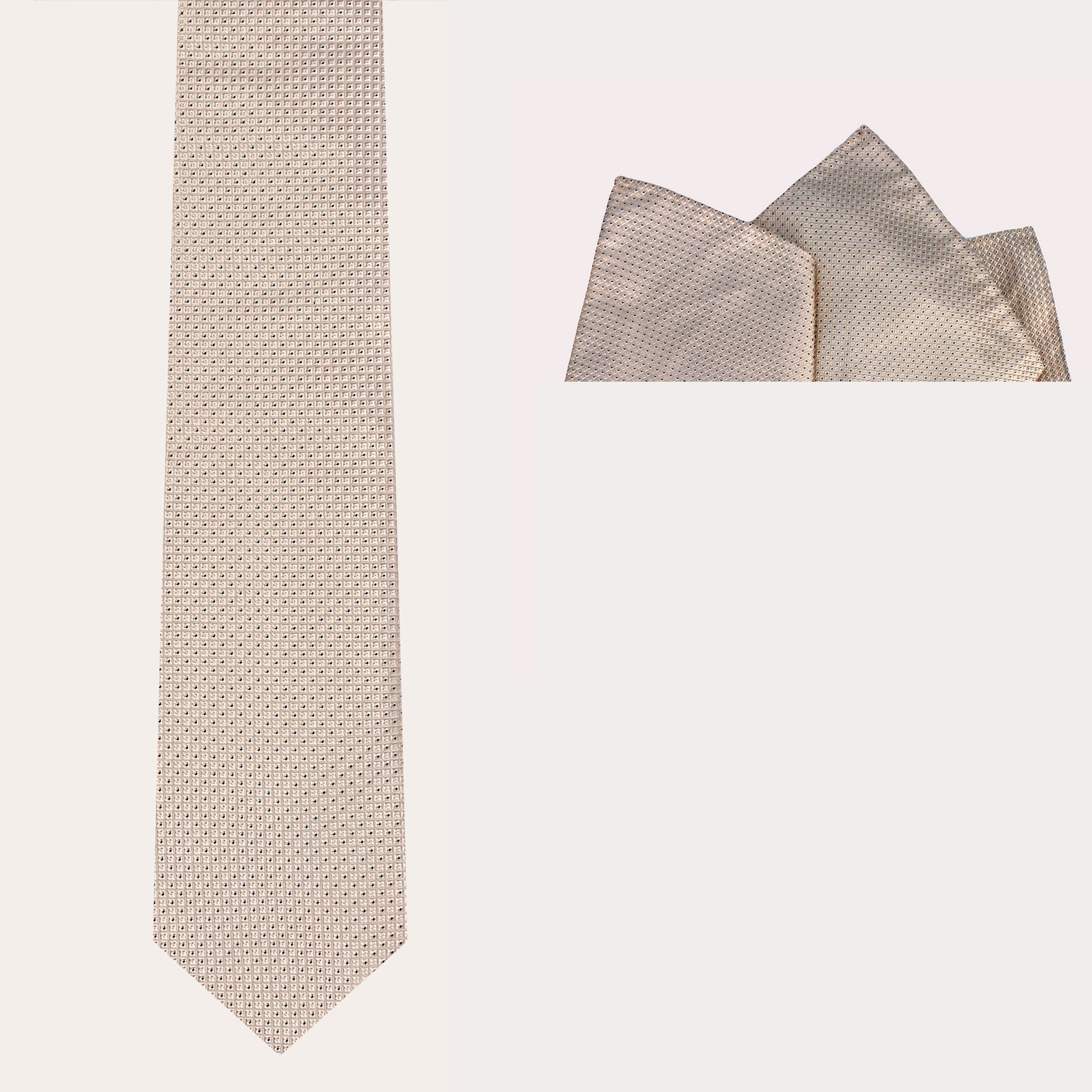 BRUCLE Set da cerimonia cravatta e pochette, avorio con microfantasia blu