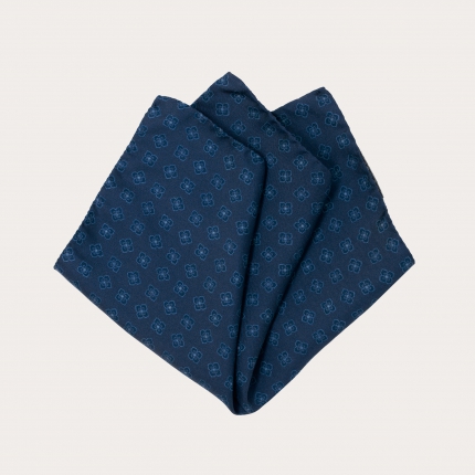 BRUCLE Ensemble cravate et mouchoir de poche en soie, motif fleuri bleu