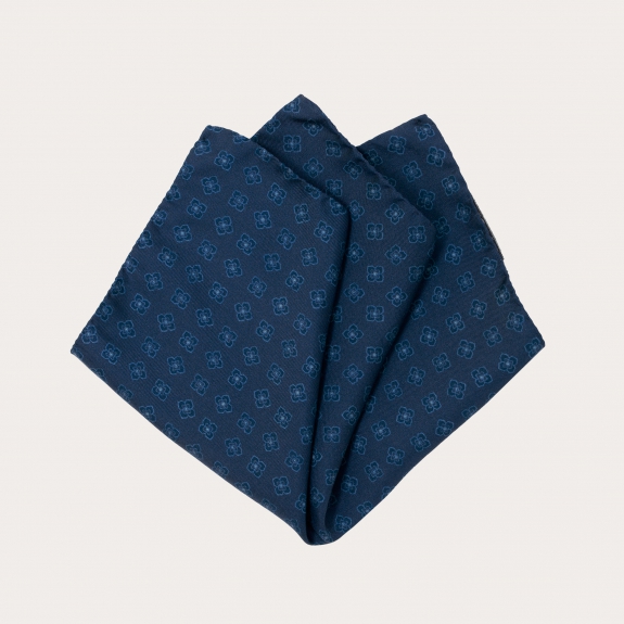 BRUCLE Silk tie and pocket square set, blue floral pattern