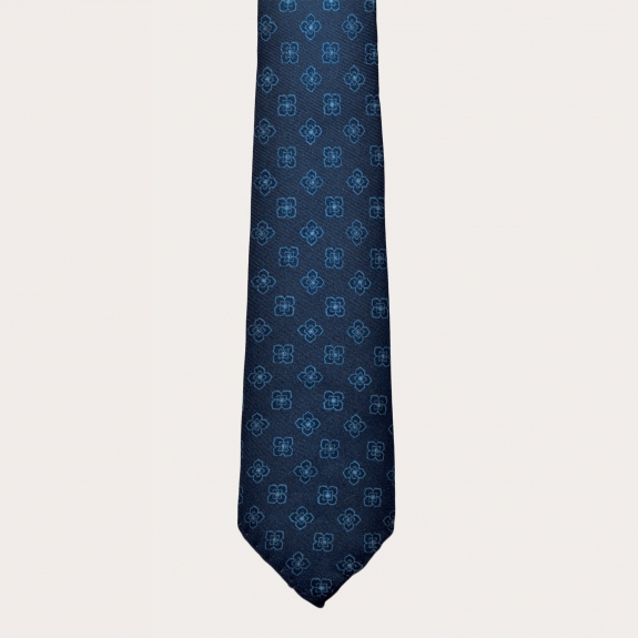 BRUCLE Ensemble cravate et mouchoir de poche en soie, motif fleuri bleu