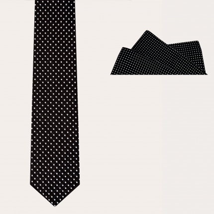 Ceremony Set Krawatte und Einstecktuch, schwarz mit geometrischem Punktmuster