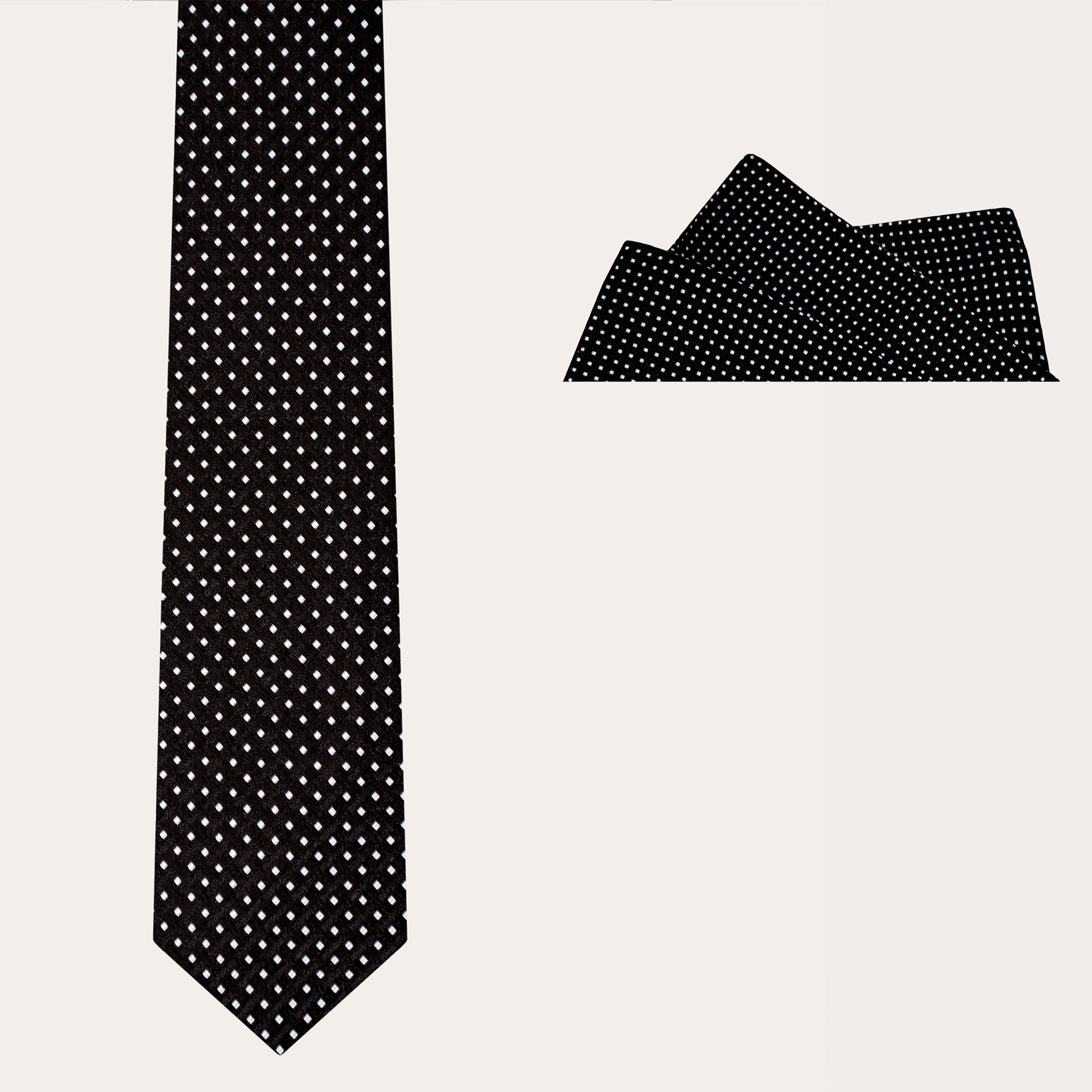 BRUCLE Ensemble de cérémonie cravate et pochette, noire à motif pointillé géométrique