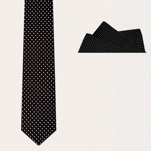 BRUCLE Conjunto de ceremonia corbata y pañuelo de bolsillo, negro con estampado de puntos geométricos