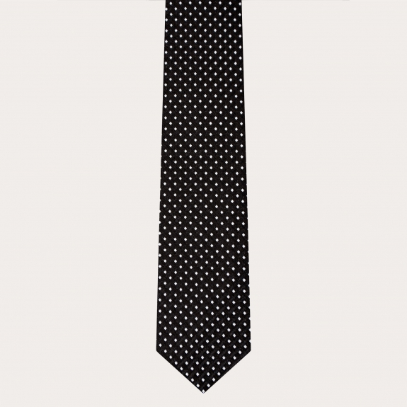 BRUCLE Ceremony Set Krawatte und Einstecktuch, schwarz mit geometrischem Punktmuster