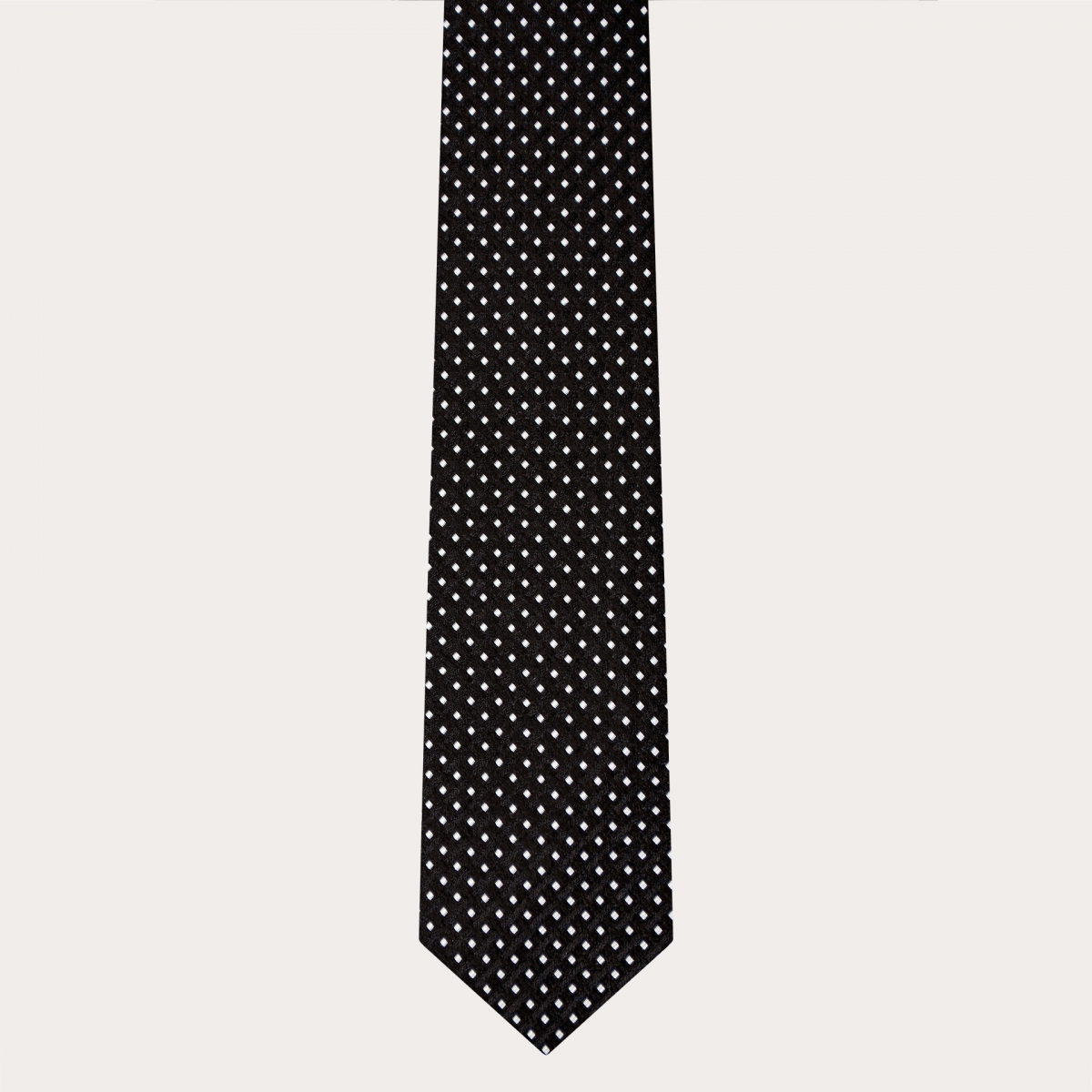 BRUCLE Ceremony set tie and pocket square, black with geometric dotted pattern