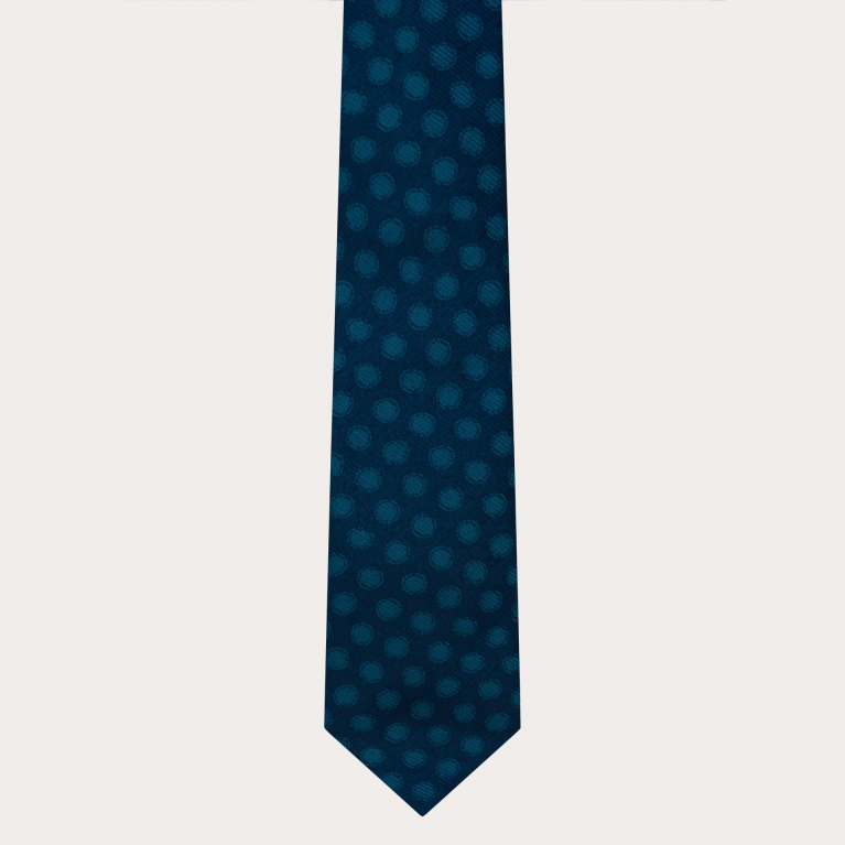 Set elegante cravatta e pochette, blu con pois petrolio