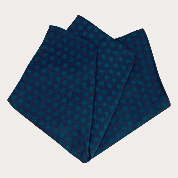 BRUCLE Elegante conjunto de corbata y pañuelo de bolsillo, azul con lunares petróleo