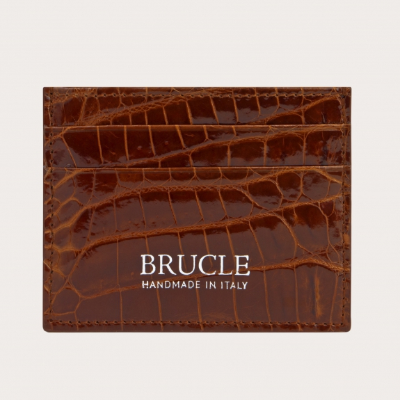 BRUCLE Porte-cartes de crédit en crocodile véritable, or