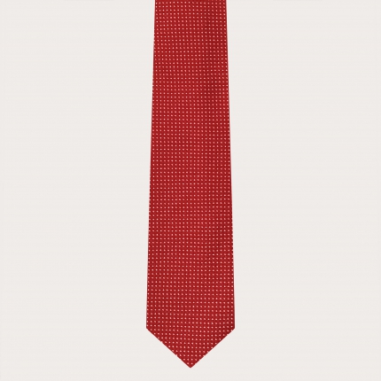 Bretelle e cravatta coordinate in seta, fantasia puntaspillo rossa