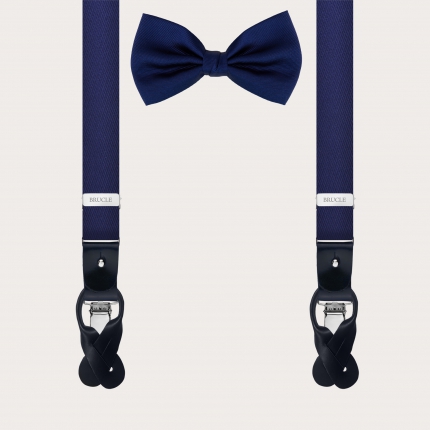 BRUCLE Thin suspenders and bow tie silk set, blue