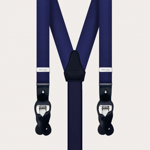 Thin suspenders and bow tie silk set, blue