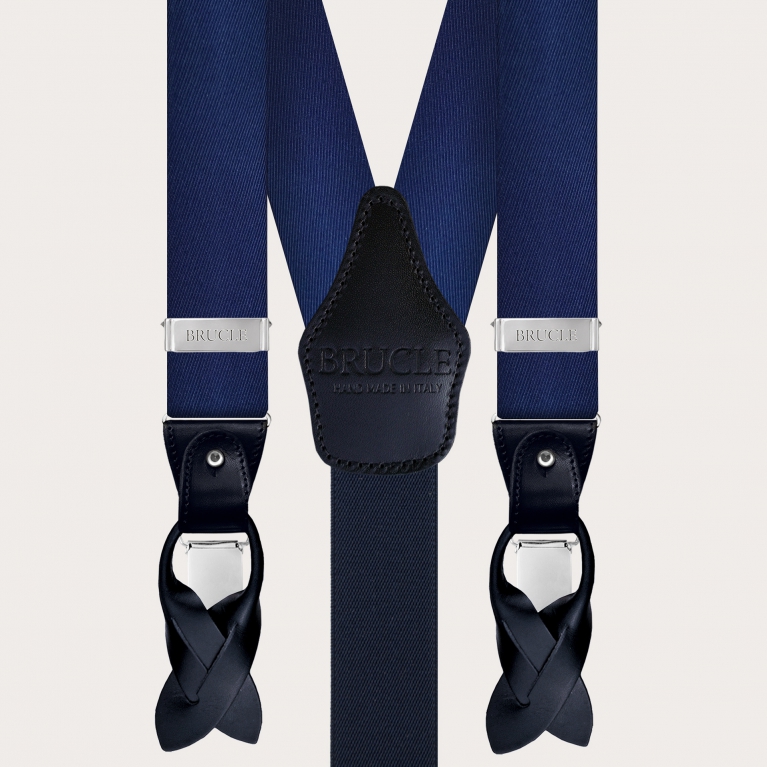 Formal Y-shape pure silk suspenders, blue