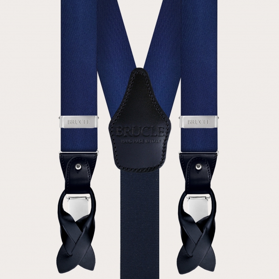 Matching suspenders and necktie in jacquard silk, blue