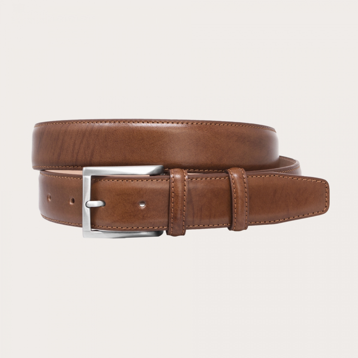 Refined belt in vegetal tanned leather, brown cognac