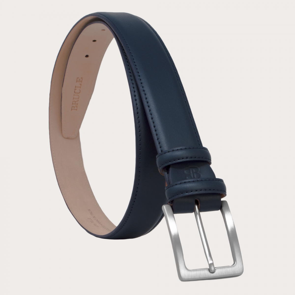 BRUCLE Cintura blu classica in vera pelle