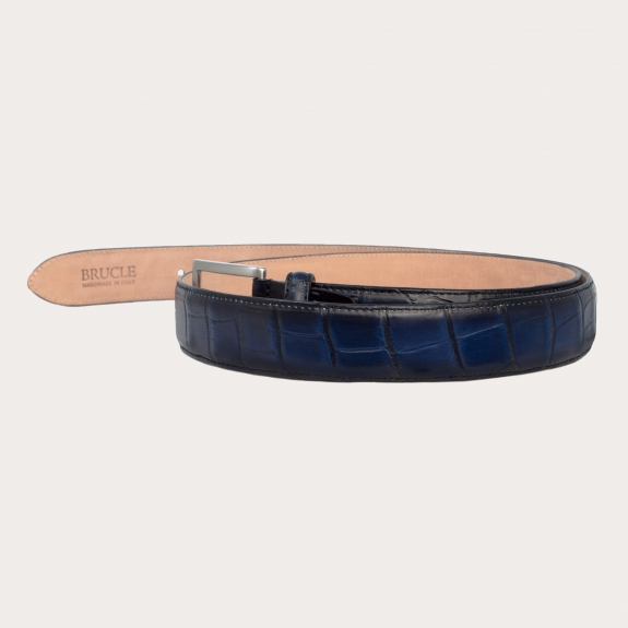 Cinturón de piel de aligátor de lujo con hebilla sin níquel, negro degradado en azul