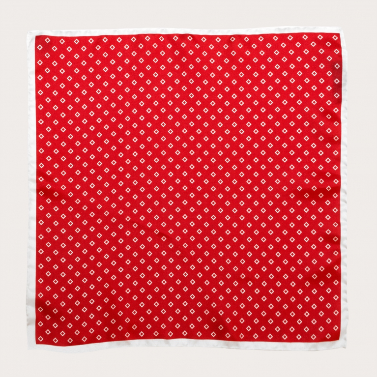 Elegante pañuelo de bolsillo en seda con estampado de rombos, rojo