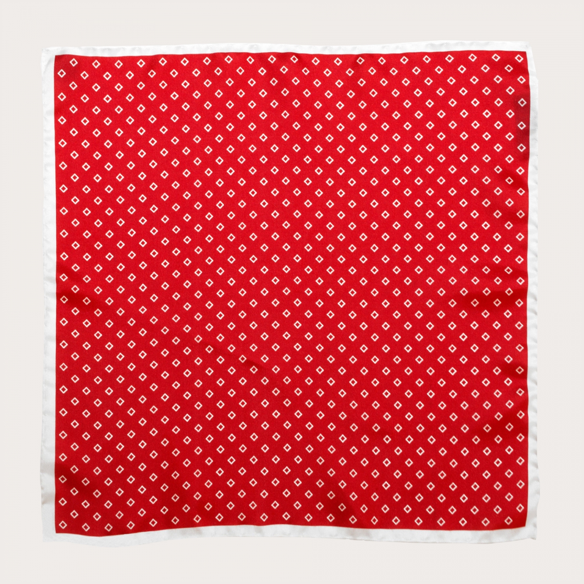 BRUCLE Elegante pañuelo de bolsillo en seda con estampado de rombos, rojo