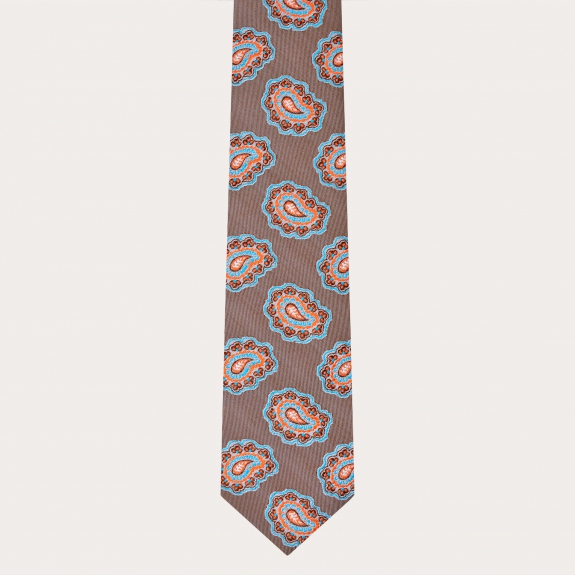 BRUCLE Coordinated suspenders and necktie in silk, macro paisley dove-gray