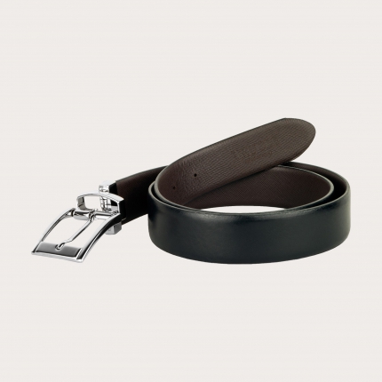 Cinturón business reversible negro y marrón oscuro saffiano