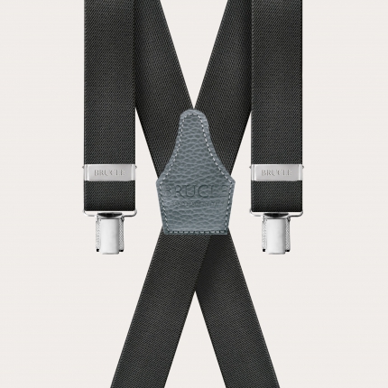 X-shape elastic suspenders with clips, dark grey