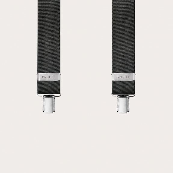 X-shape elastic suspenders with clips, dark grey