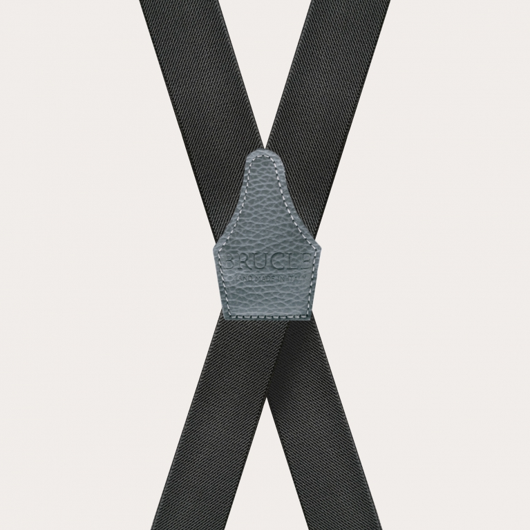 X-shape elastic suspenders with clips, dark grey