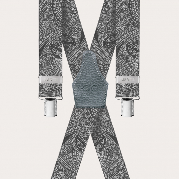 Braces suspenders unisex X forme paisley grey