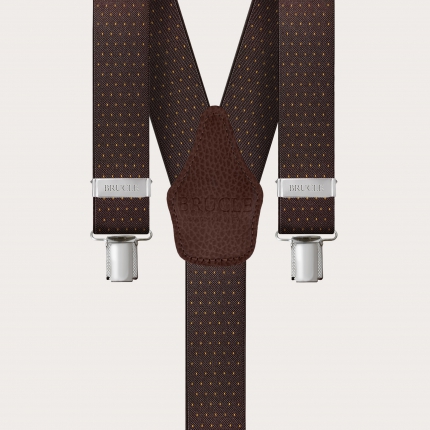 Y-shape elastic suspenders dotted dark brown