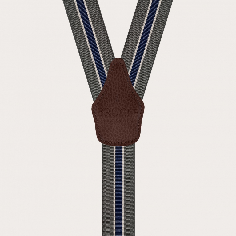 Bretelles élastiques en Y à clips, gris et bleu régimentaire