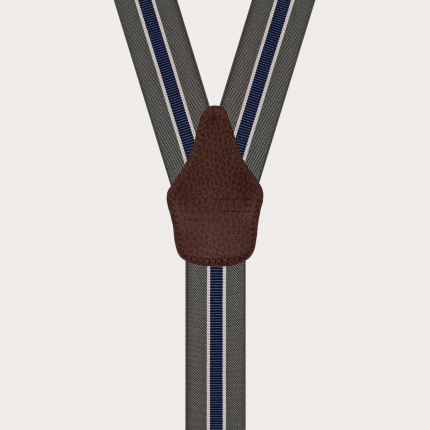 Bretelles élastiques en Y à clips, gris et bleu régimentaire