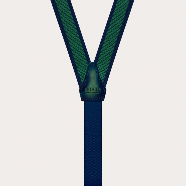 Thin nickel free unisex suspenders, green and blue