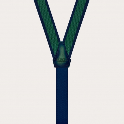 Thin nickel free unisex suspenders, green and blue