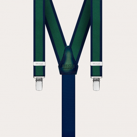 BRUCLE Dünne, nickelfreie Unisex-Hosenträger, grün und blau