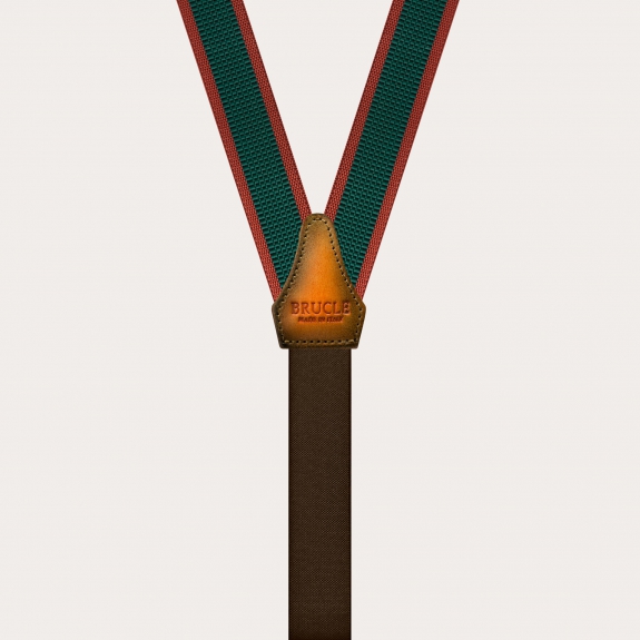 Thin nickel free unisex suspenders, green and orange