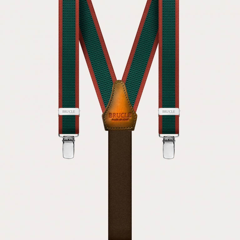 Thin nickel free unisex suspenders, green and orange