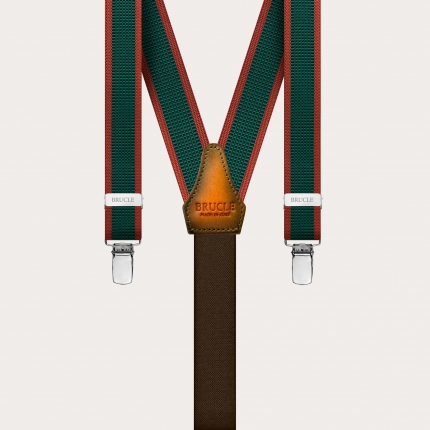 Thin nickel free unisex suspenders, green and orange