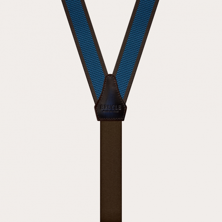 Thin nickel free unisex suspenders, blue and brown