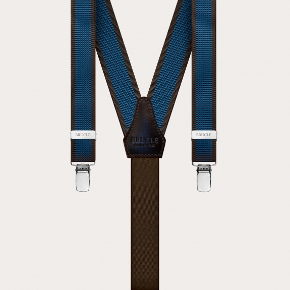 BRUCLE Dünne, nickelfreie Unisex-Hosenträger, blau und braun