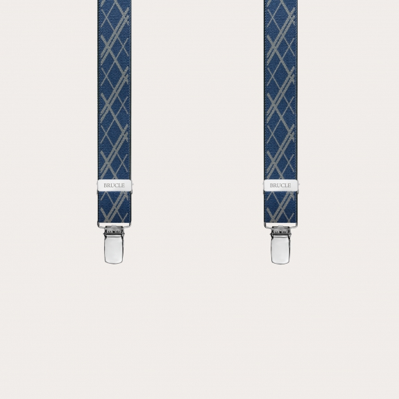 BRUCLE Classic nickel free thin suspenders with geometric pattern, blue